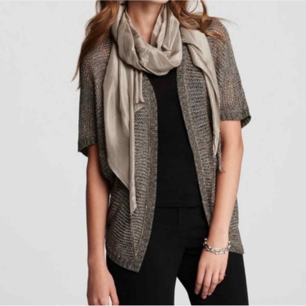 Eileen Fisher Variegated Links Sparkle Oval Cardigan Shrug Bronze Grey L…